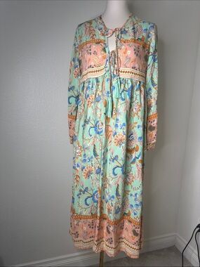 Boho Floral Maxi Dress in Mint & Peach